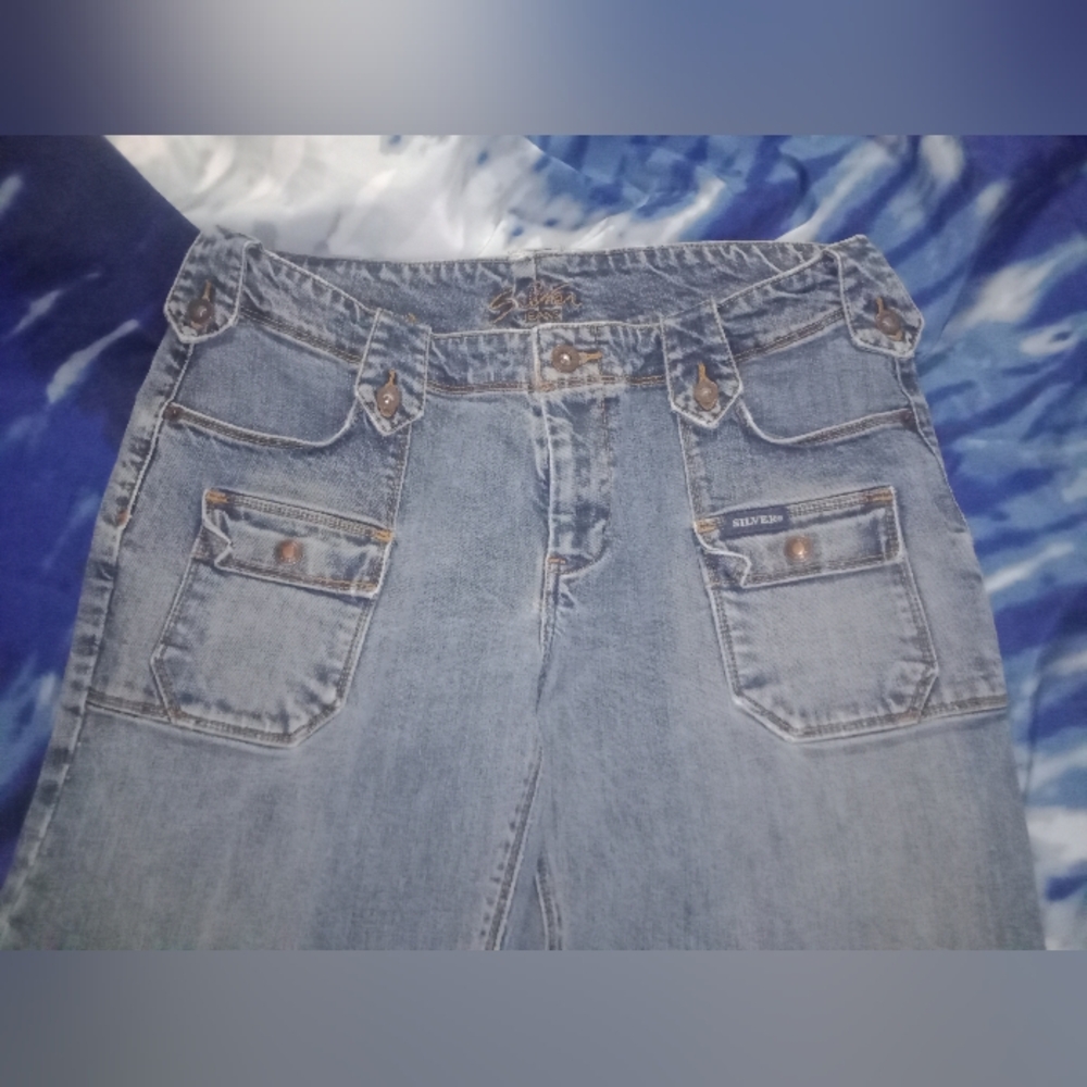 Vintage Sliver Jeans Cargo Front Pocket Bush Pants Denim Size 34